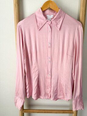 Votre Nom Pink Silk Button Down Blouse Size Large Collared Top